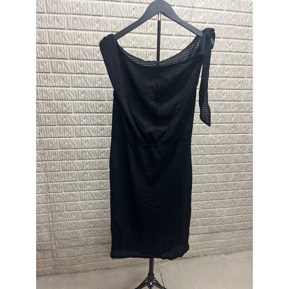 CUPSHE Black One Shoulder Tie Mesh Knit Swim Cover Up Dress CAA05A4A056AA XL NEW
